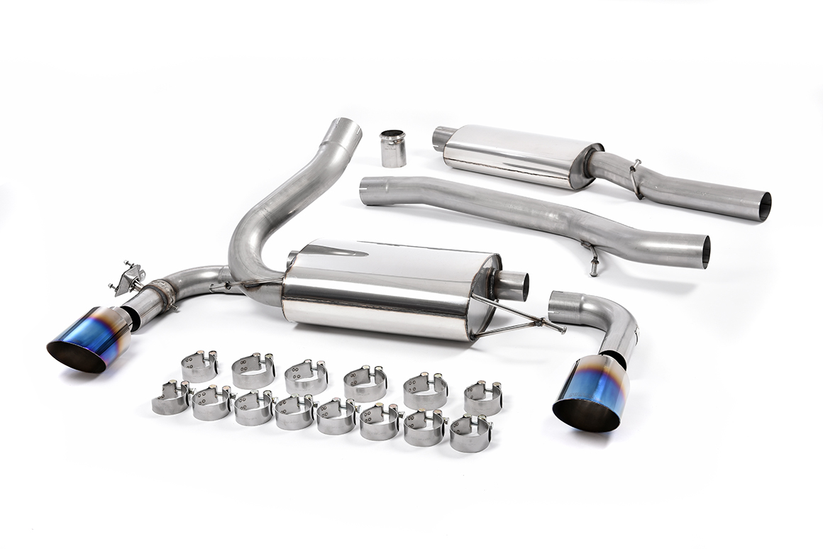 MILLTEK Sportauspuff / Duplex-Anlage 76mm ab Kat. für: FORD Focus RS - DYB / 2.3T - 257 kW | Endrohr 2x GT-115 - Titan 'burned'  / ESD mit Klappe wie orig.