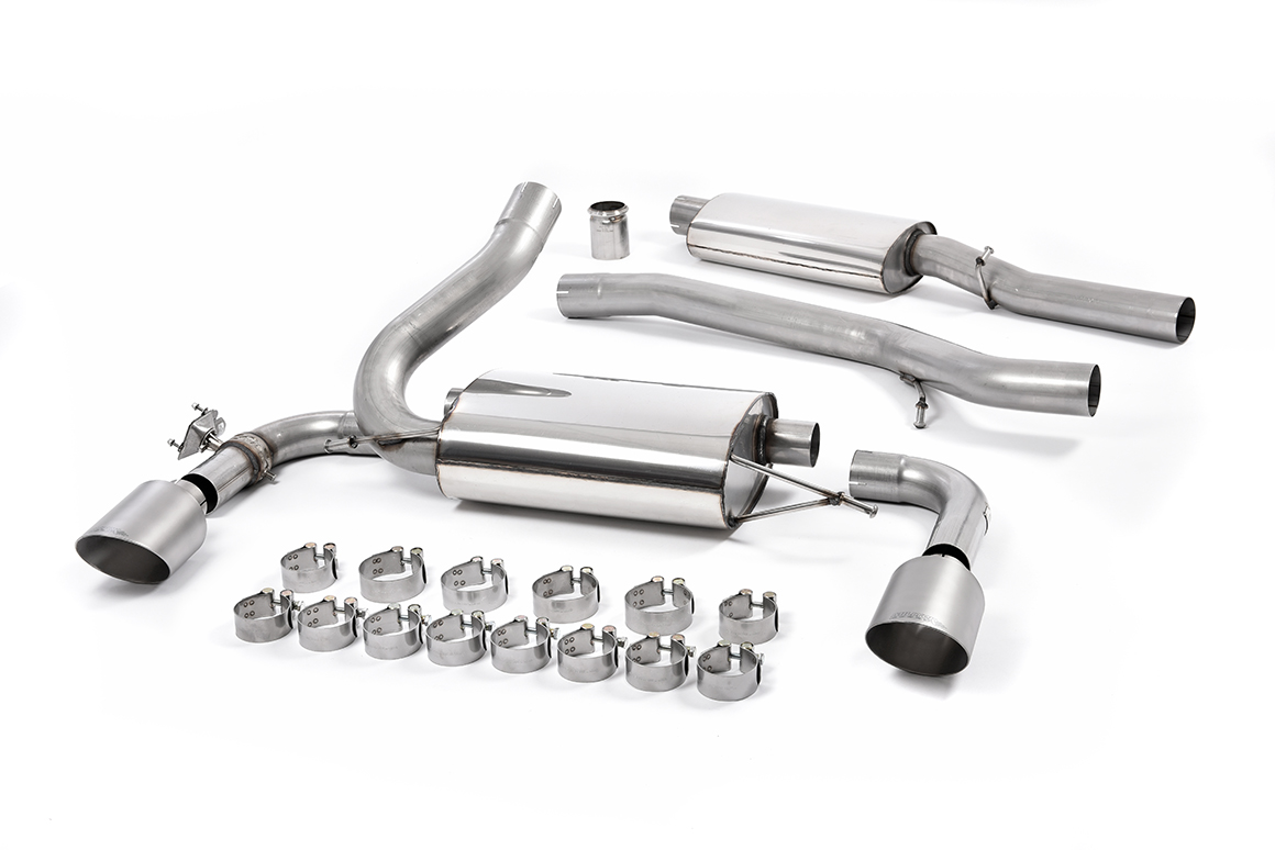 MILLTEK Sportauspuff / Duplex-Anlage 76mm ab Kat. für: FORD Focus RS - DYB / 2.3T - 257 kW | Endrohr 2x GT-115 - Titan, matt / ESD mit Klappe wie orig.