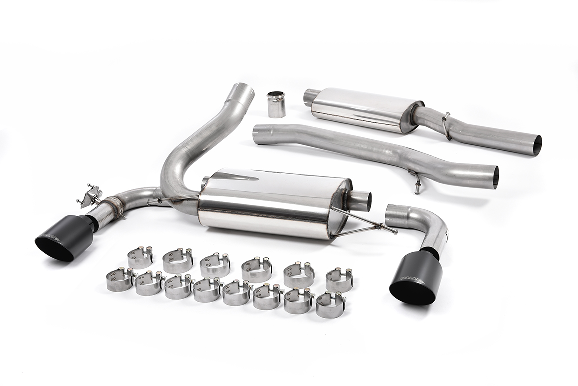 MILLTEK Sportauspuff / Duplex-Anlage 76mm ab Kat. für: FORD Focus RS - DYB / 2.3T - 257 kW | Endrohr 2x GT-115 - Cerakote black / ESD mit Klappe wie orig.