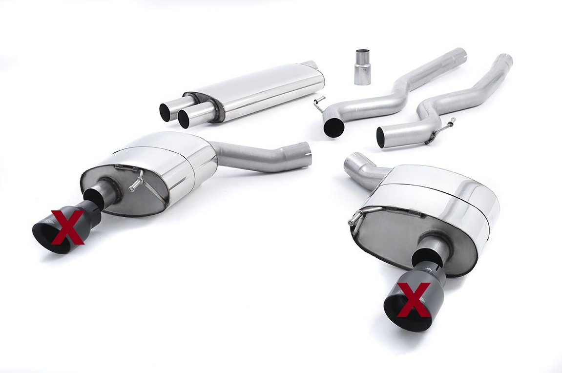 MILLTEK Sportauspuff / Duplex-Anlage 2x 70mm ab Kat. für: FORD Mustang 2.3T  |  Endrohre 2x GT100 - Titan Burnt