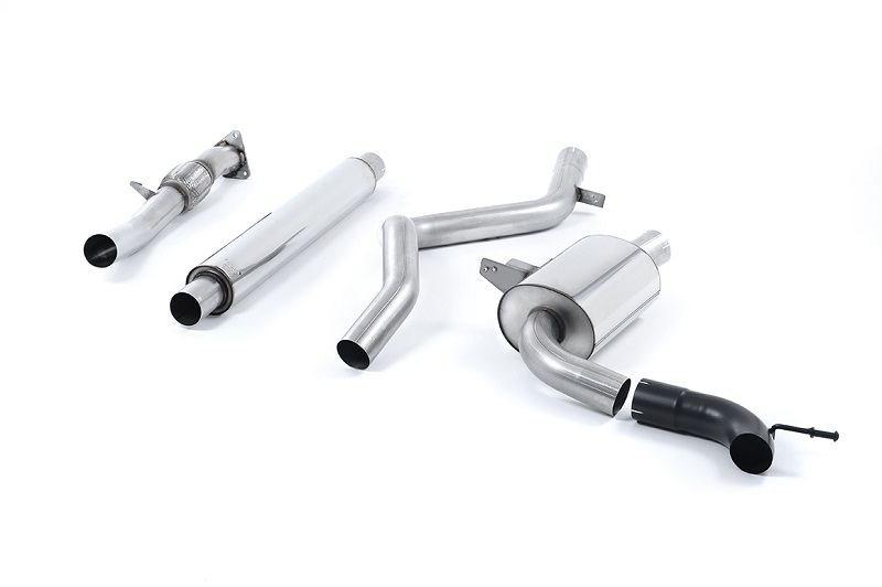 MILLTEK Sportauspuff / Anlage 76mm ab Kat. für: RENAULT Mégane Coupé RS250, RS260, RS265 / 184,191,195 kW  |  Endrohr schwarz, optik bleibt wie Original  |  mit Flexrohr, VSD und ESD