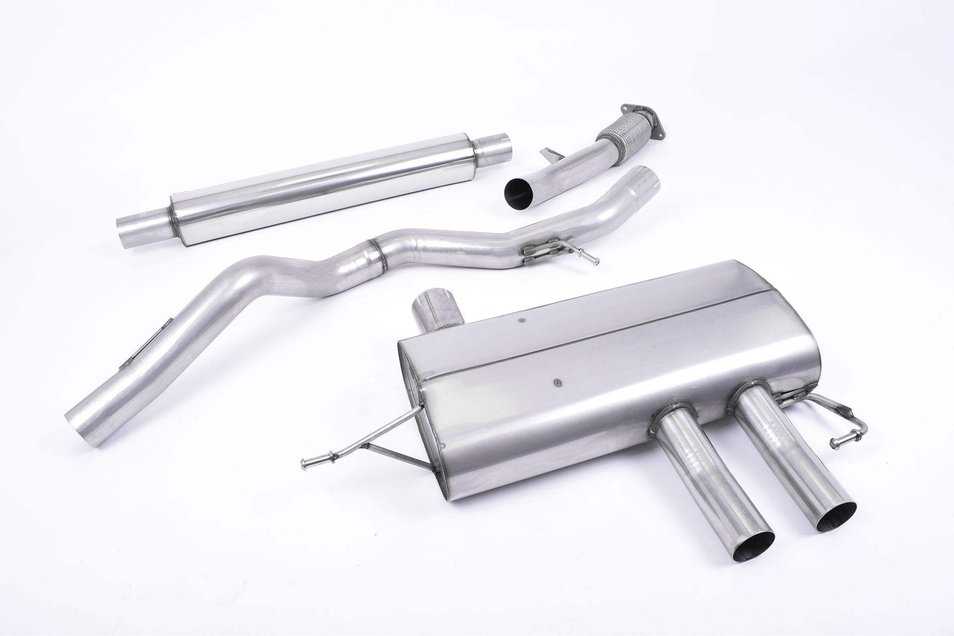 MILLTEK Sportauspuff / Anlage 76mm ab Kat. für: RENAULT Mégane RS280 - RFB / 1.8T - 205 kW  |  Endrohre mittig - Optik bleibt wie Original  |  mit Flexrohr, VSD und ESD