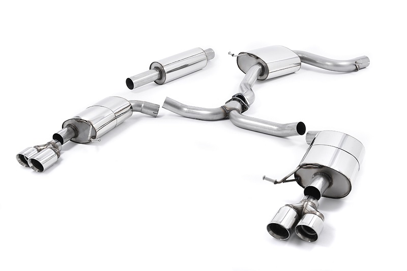 MILLTEK Sportauspuff / Duplex-Anlage 76mm ab Kat. für: SEAT Leon ST Cupra - 5F / 2.0TSI - 206,213 kW | Endrohre GT 4x 80 rund - verchromt