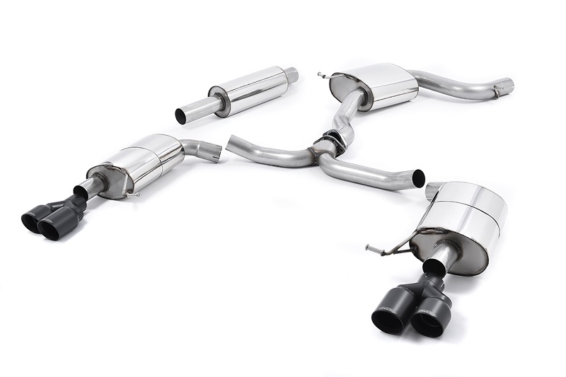 MILLTEK Sportauspuff / Duplex-Anlage 76mm ab Kat. für: SEAT Leon ST Cupra - 5F / 2.0TSI - 206,213 kW | Endrohre GT 4x 80 rund - Cerakote black