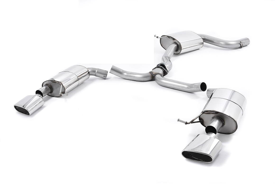 MILLTEK Sportauspuff / Duplex-Anlage 76mm ab Kat. für: SEAT Leon ST Cupra 300 4Drive - 5F / 2.0TSI - 221 kW, ohne OPF | Endrohre 152x76 flachoval - verchromt