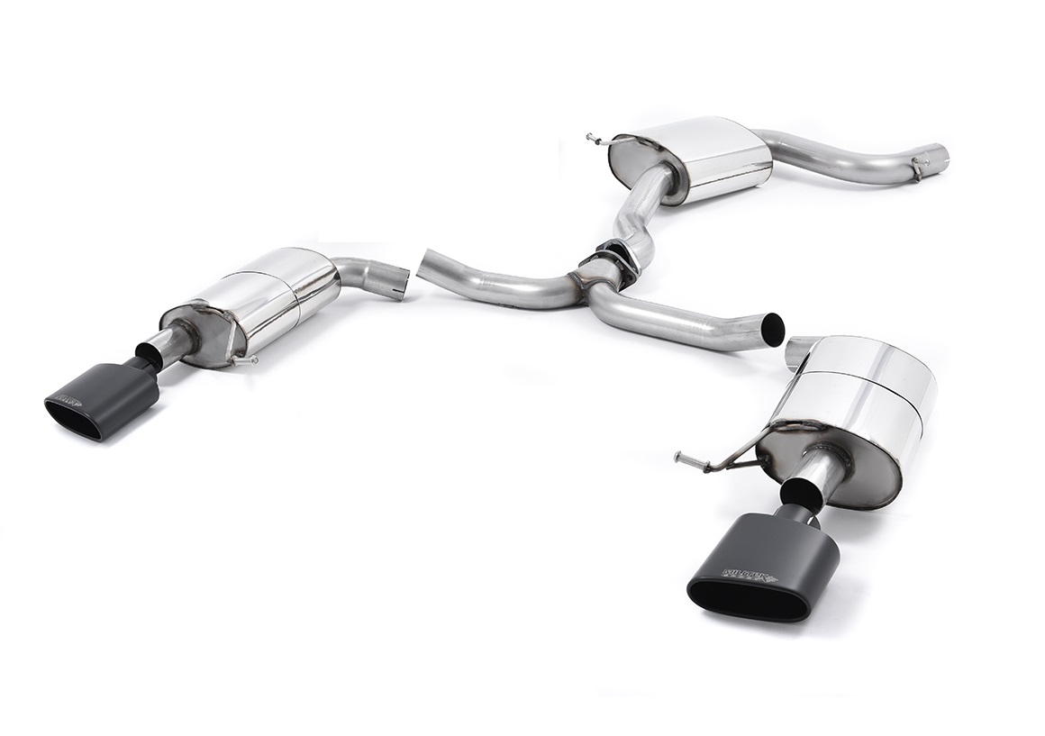 MILLTEK Sportauspuff / Duplex-Anlage 76mm ab Kat. für: SEAT Leon ST Cupra 300 4Drive - 5F / 2.0TSI - 221 kW, ohne OPF | Endrohre 152x76 flachoval - Cerakote black
