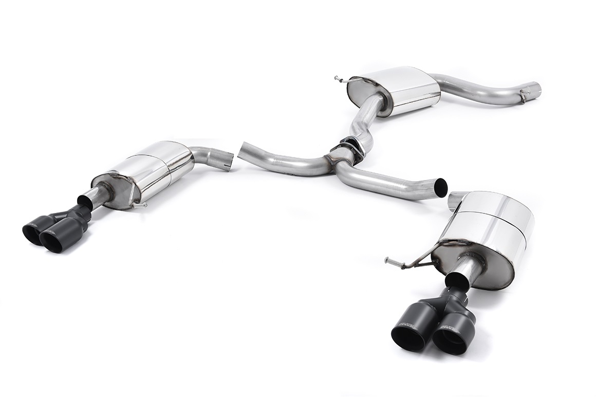 MILLTEK Sportauspuff / Duplex-Anlage 76mm ab Kat. für: SEAT Leon ST Cupra 300 4Drive - 5F / 2.0TSI - 221 kW, ohne OPF | Endrohre GT 4x 80 rund - Cerakote black