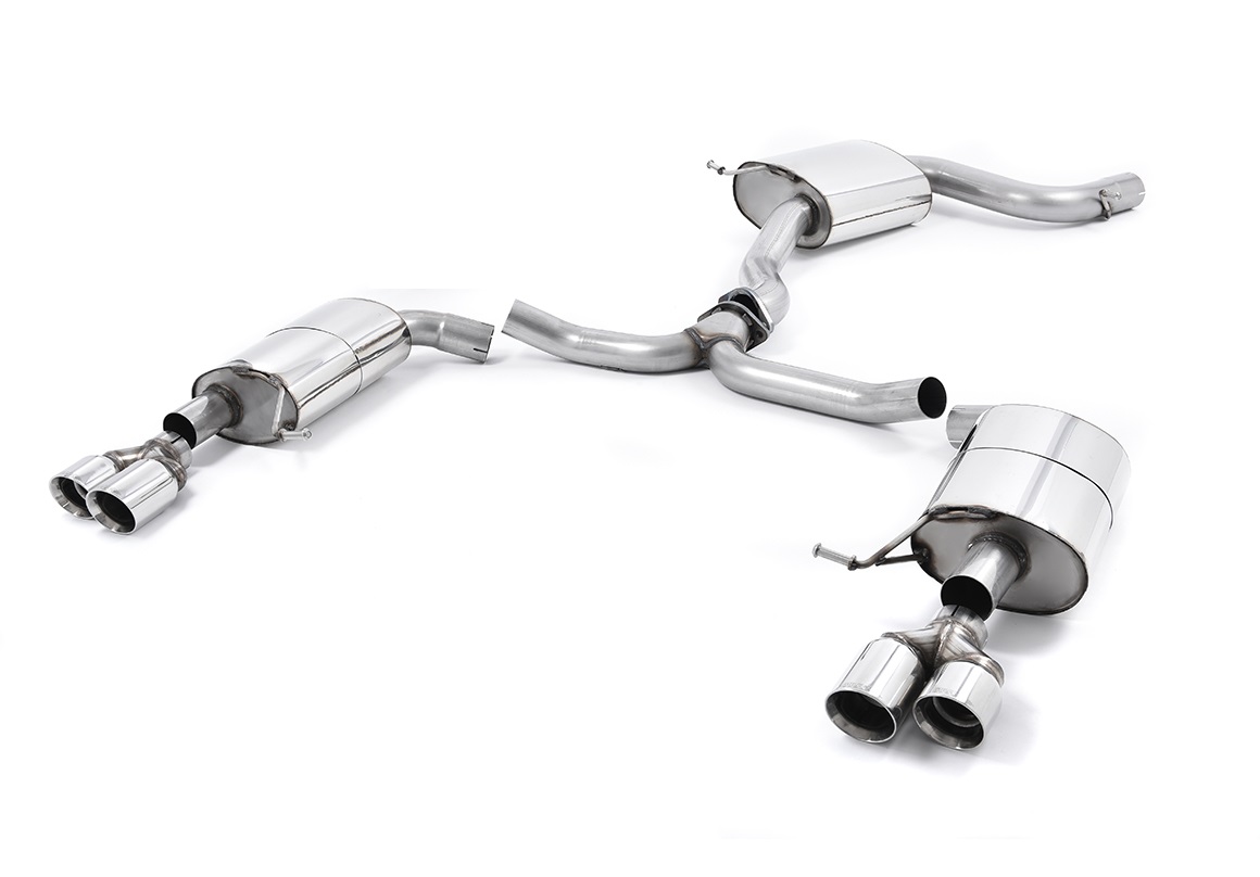 MILLTEK Sportauspuff / Duplex-Anlage 76mm ab Kat. für: SEAT Leon ST Cupra 300 4Drive - 5F / 2.0TSI - 221 kW, ohne OPF | Endrohre GT 4x 80 rund - verchromt