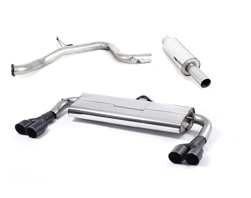 MILLTEK Sportauspuff / Duplex-Anlage 76mm ab Kat./OPF für: SEAT Leon Cupra 290 - 5F / 2.0TSI - 213 kW, mit OPF | Endrohre GT 4x 80 rund - Cerakote black