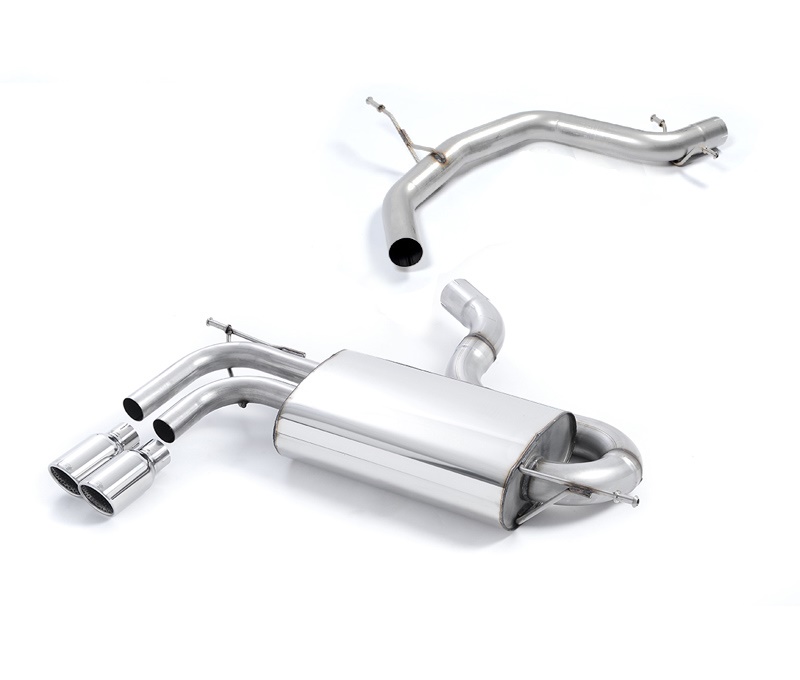 MILLTEK Sportauspuff Edelstahl / Anlage 70mm ab Kat. für: SEAT Leon FR - 1P / 2.0TFSI - 147 kW | Endrohr 2x 80 rund Jet / ohne MSD - mit CH-Gutachten