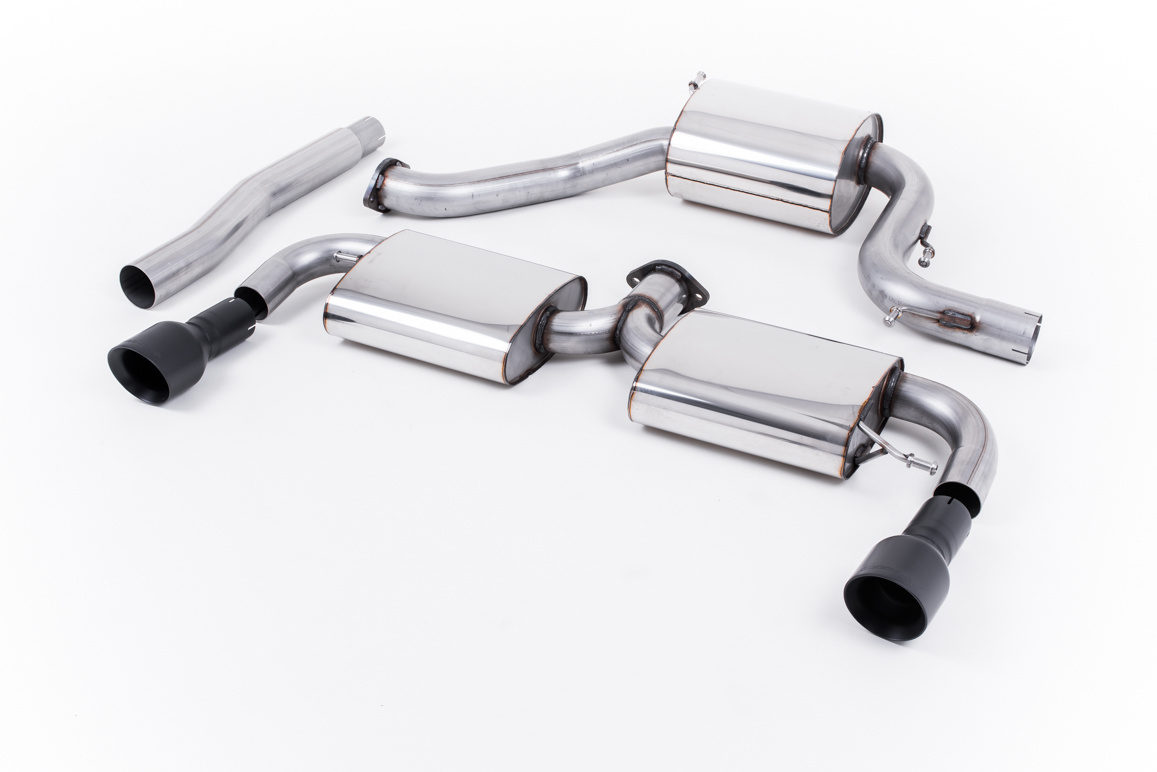 MILLTEK Sportauspuff / Duplex-Anlage 76mm ab Kat. für: VW Scirocco R - 195kW | Endrohre GT 100 rund, schräg - Schwarz, matt