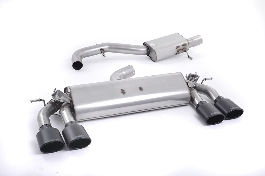 MILLTEK Sportauspuff / Duplex-Anlage 76mm ab Kat. für: VW Golf 7 R / 2.0TFSI - 221 kW | Endrohre 4x oval, schwarz-matt 'Cerakote' / ESD mit Klappen