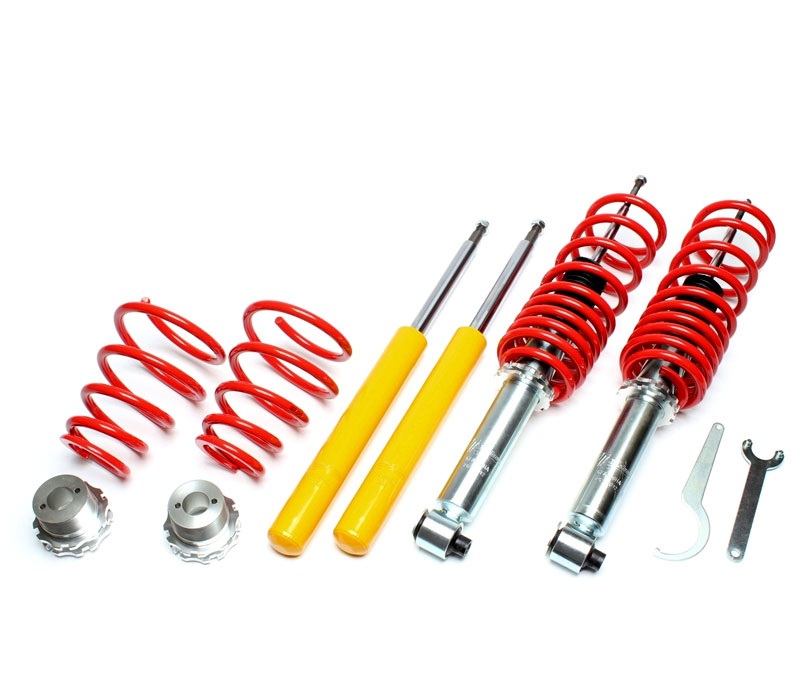 TA TECHNIX Gewindefahrwerk für: AUDI 100/A6 Quattro + S4 + S6 - C4  |  VA/HA-Last max. kg: 1240/1200 | Tiefer mm VA/HA: 30-50/30-50 | An der HA müssen oben die Adapterplatten vom 2WD verwendet werden. Nicht für Audi-Sportfahrwerk oder M12 Gewindestift