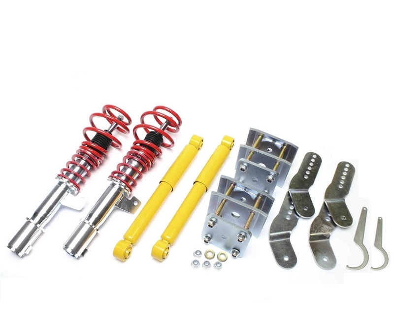 TA TECHNIX Gewindefahrwerk für: VW Caddy 3 - 2K,2KN, inkl. 4-Motion / 2004-14  |  VA/HA-Last max. kg: 1005/1200  | Tiefer mm VA/HA: 30-60/30-60 | Hinweise: K2, nur in Verbindung mit Einblattfederung,