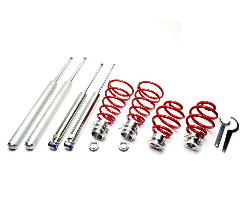 TA TECHNIX Gewindefahrwerk für: BMW 323i,325e,325i + 316,318,320i mit M-Tech + M3 | E30 - ohne iX / 86-95 | VA-Last max. kg: - | Tiefer mm VA/HA: 40-60 / 40-60 | Hinweise: nur für Ø 51mm Federbeine an der Vorderachse passend - mit Härteverstellung