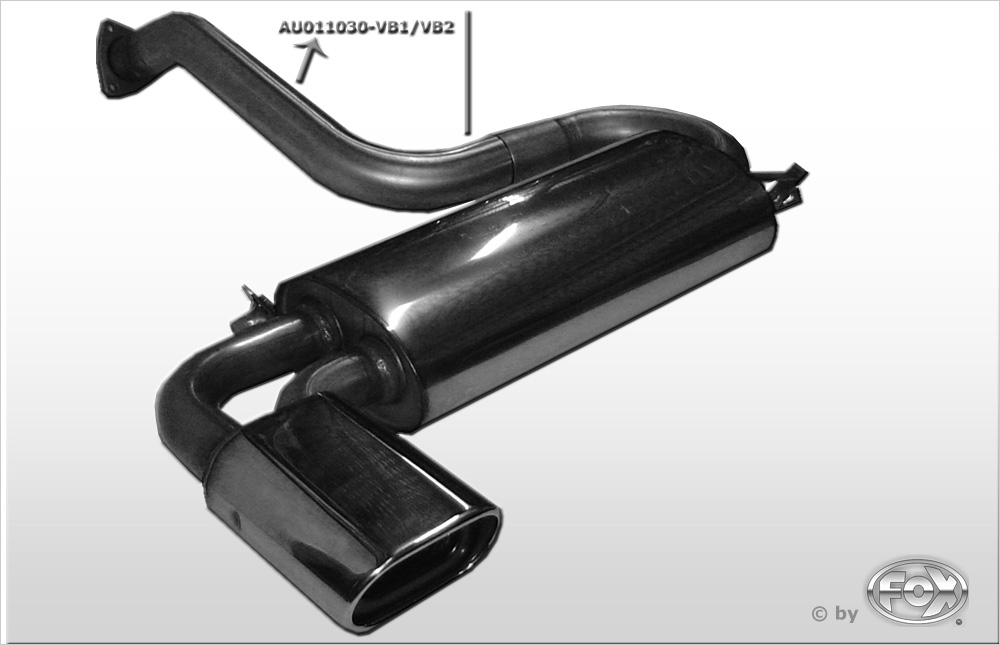 FOX Sportauspuff / ESD f&uuml;r: AUDI 80/90 Quattro (89) + Coupe / 1.8 - 2.8, S2 / -169 kW | Endrohr-Typ: 1x 135x80 flachoval | Hinweise: XS, 53, inkl. Achsrohr