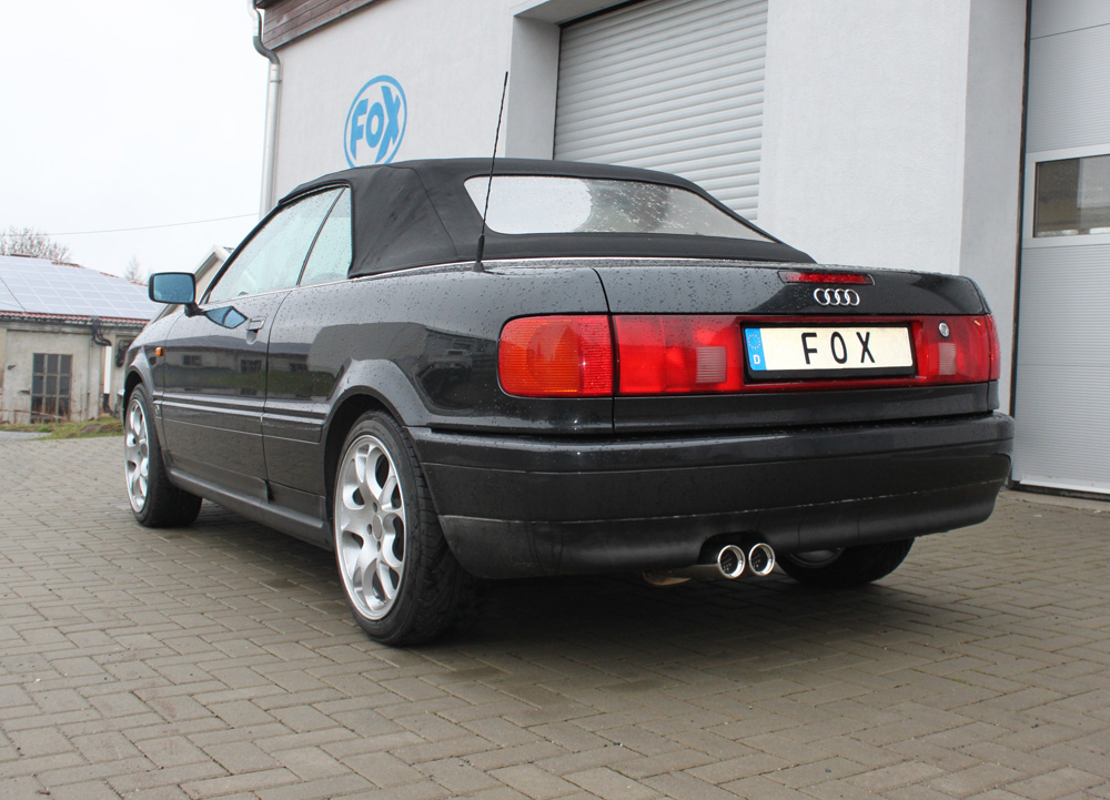 FOX Sportauspuff / ESD f&uuml;r: AUDI 80 - 89/B4, inkl. Cabrio / 2.0, 2.3 / -98kW | Endrohr-Typ: 2x 76 rund | Hinweise: S, 13, inkl. Montage-Adpater