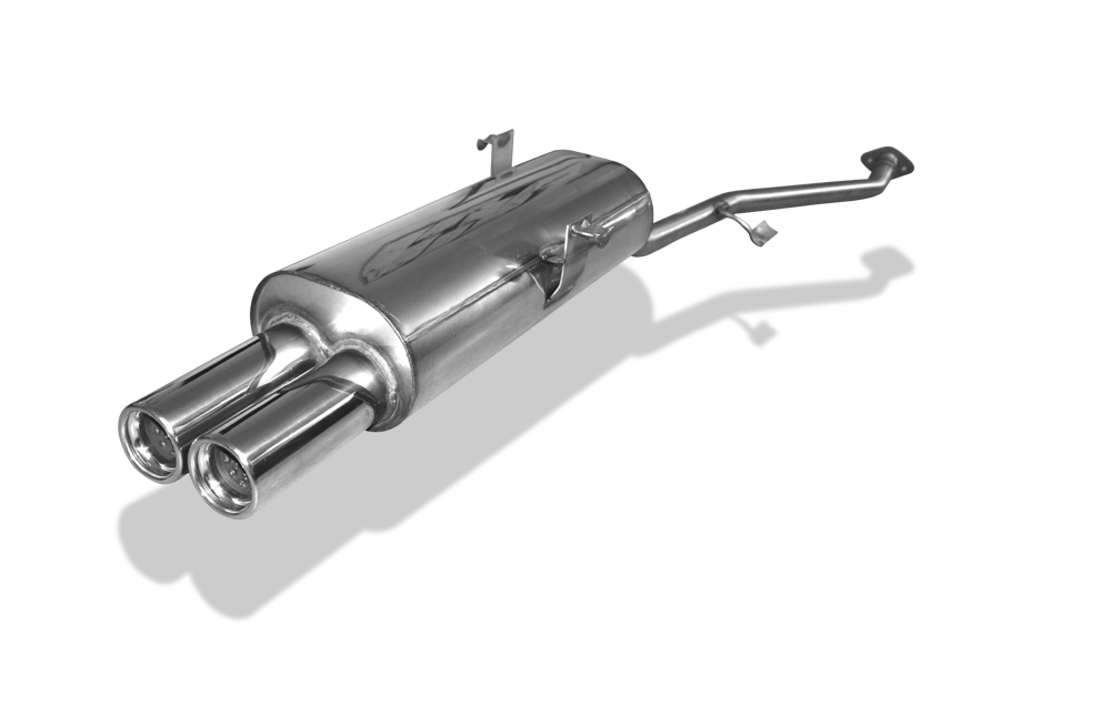 FOX Sportauspuff / ESD f&uuml;r: BMW E30 / 316i, 318i / -83kW | Endrohr-Typ: 2x 76 rund | Hinweise: S, 13, ab Kat. mit 2-Loch Flansch