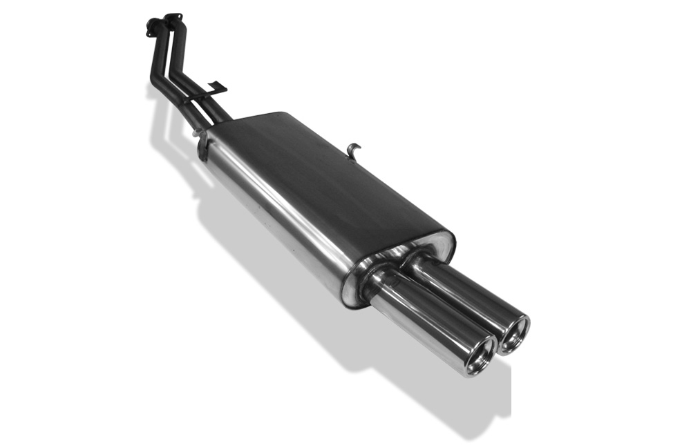 FOX Sportauspuff / Anlage ab Kat. f&uuml;r: BMW 320i, 325i - E30 / 95, 125kW | Endrohr-Typ: 2x 76 rund | Hinweise: S, 13