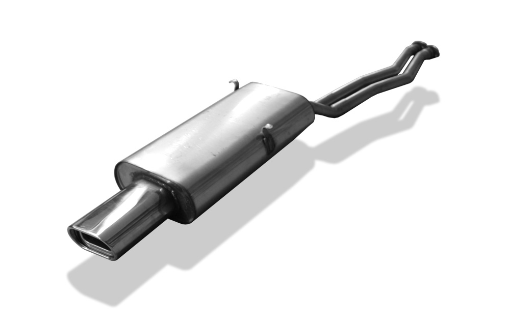 FOX Sportauspuff / Anlage ab Kat. f&uuml;r: BMW 320i, 325i - E30 / 95, 125kW | Endrohr-Typ: 1x 135x80 flachoval | Hinweise: S, 53