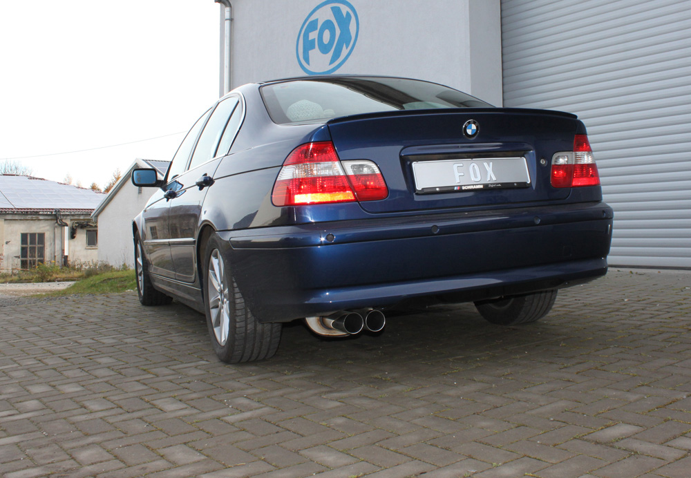 FOX Sportauspuff / ESD f&uuml;r: BMW E46 / 6.2000- / 320i, 325i, 325ix, 330i, 330ix / 2.2 125kW, 2.5 141kW, 3.0 170kW | Endrohr-Typ: 2x 76 rund | Hinweise: S, 10