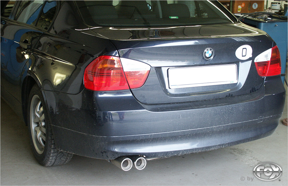 FOX Sportauspuff / ESD f&uuml;r: BMW 318i, 320i - E90, E91 / 2.0 - 95, 110 kW | Endrohr-Typ: 2x 76 rund | Hinweise: S, 13