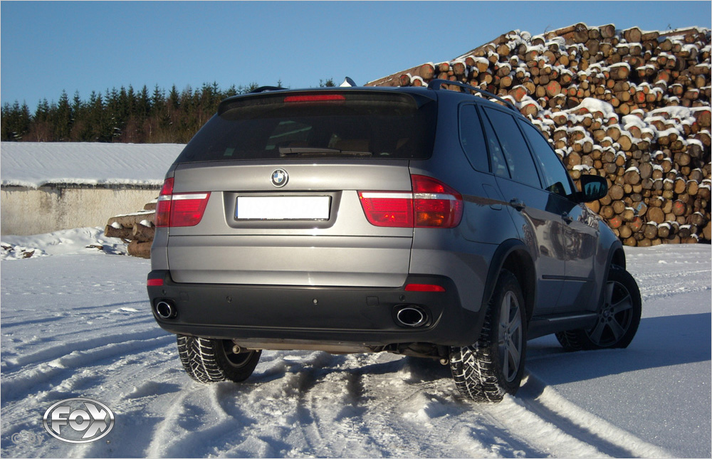 FOX Sportauspuff / ESD f&uuml;r: BMW X5 3.0 D / E70 | Endrohr-Satz auf orig. Endrohr-Typ: 2x 115x85 oval, seitlich angeschr&auml;gt | Hinweise: S, 38