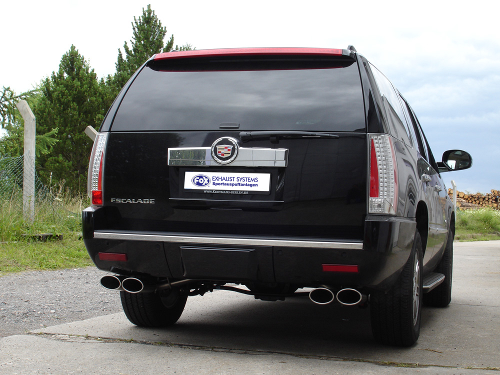 FOX Sportauspuff / Duplex-Anlage ab Kat. f&uuml;r: CADILLAC Escalade 6.2 - 301kW | Endrohr-Typ: 4x 115x85 oval | Hinweise: XS, 32 / Anlage muss verschweisst werden