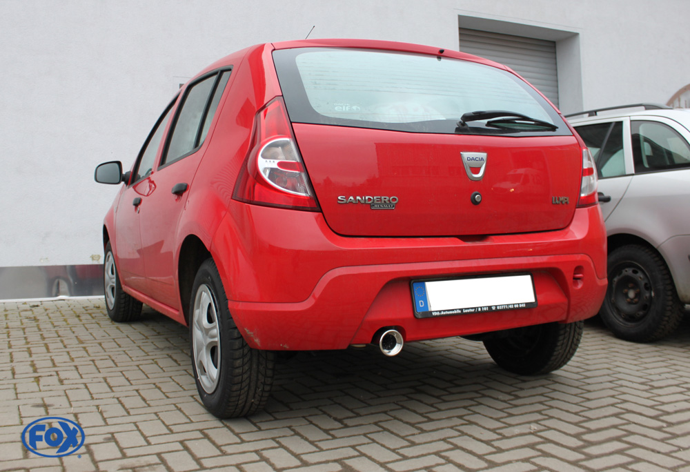 FOX Sportauspuff / ESD f&uuml;r: DACIA Sandero / 1.4, 1.6 / 55, 65 kW | Endrohr-Typ: 1x 90 rund | Hinweise: S, 13