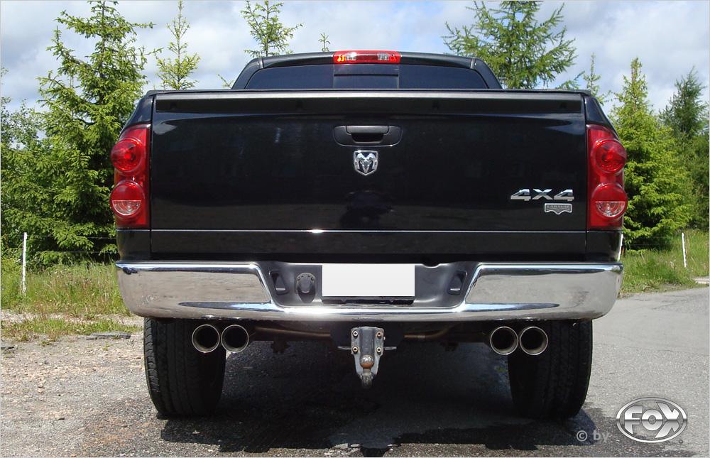 FOX Sportauspuff / Duplex-Anlage 76mm ab Kat. f&uuml;r: DODGE RAM 1500 / 5.7 - 254 kW / 2008- | Endrohr-Typ: 4x 100 rund | Hinweise: XXL, 24 / ohne CH-Gutachten