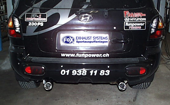 FOX Sportauspuff / Duplex-ESD f&uuml;r: HYUNDAI Santa Fe / 2001- / 2.4i, 2.7i, 2.0 CRDI | Endrohr-Typ: 2x 90 rund | Hinweise: S, 13