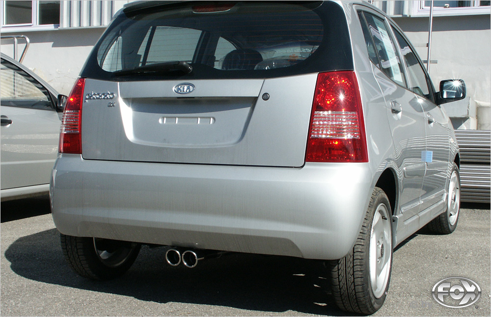 FOX Sportauspuff / ESD f&uuml;r: KIA Picanto 1.1 / 45, 48kW | Endrohr-Typ: 2x 70 rund mittig | Hinweise: S, 16