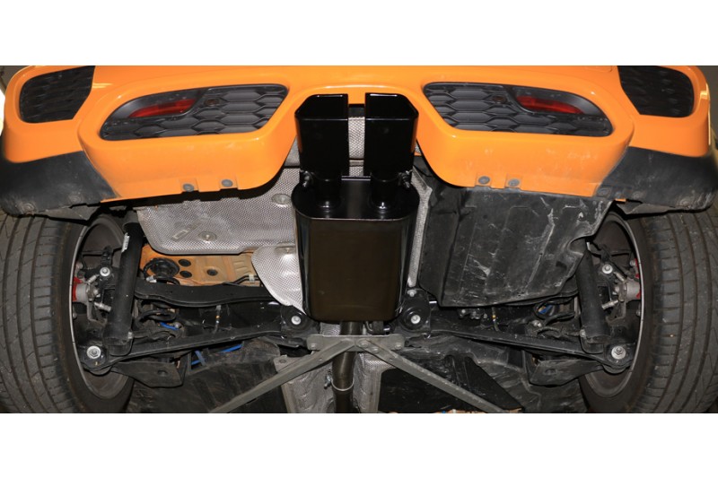 FOX Sportauspuff / ESD f&uuml;r: MINI Cooper S - F55, F56, F57 / 2.0T - 141 kW | Endrohr-Typ: ER mittig 2x 95x78 eckig, schwarz | Hinweise: S, 68