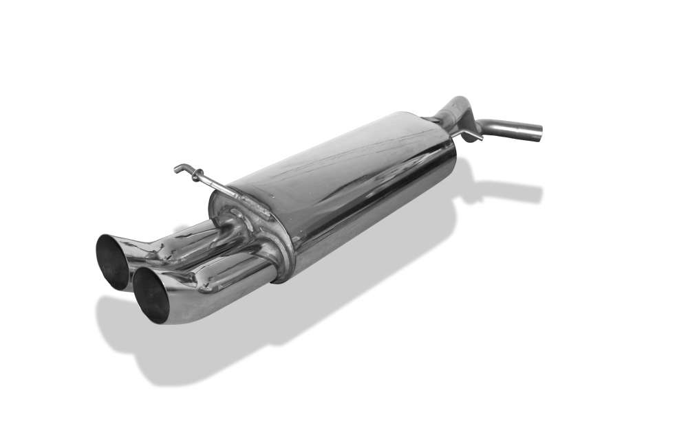 FOX Sportauspuff / ESD f&uuml;r: VW Golf 4 / 1.4, 1.6, 1.8T, 2.0, V5, TDI - 110 kW | Endrohr-Typ: 2x 76 rund DTM | Hinweise: XS, 18