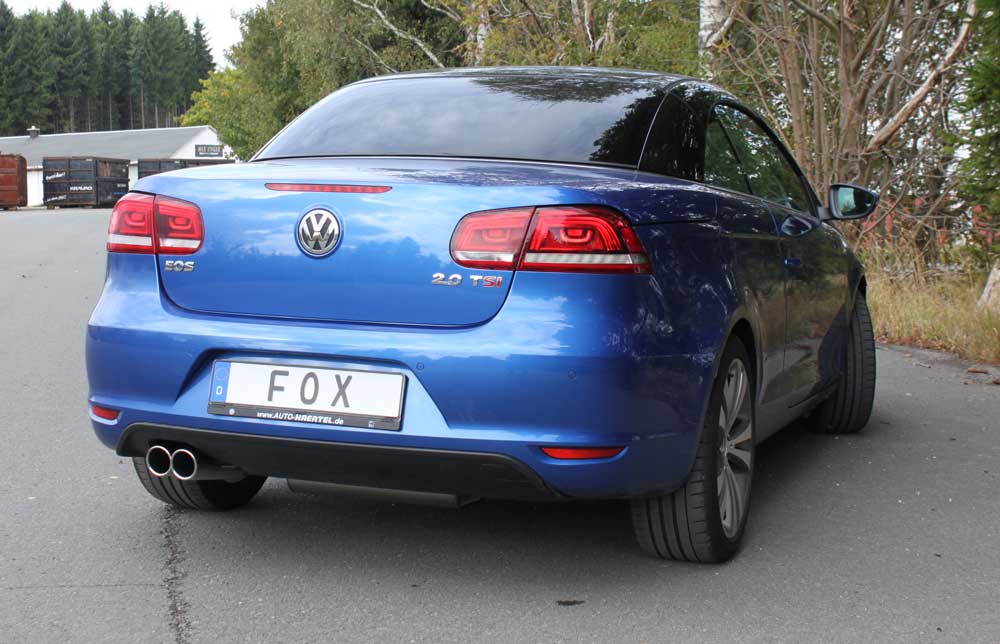 FOX Sportauspuff / ESD f&uuml;r: VW Eos - 1F-Facelift / 1.8TSI, 2.0TFSI - 90, 118, 147, 155 kW | Endrohr-Typ: 2x 76 rund | Hinweise: XL, 16